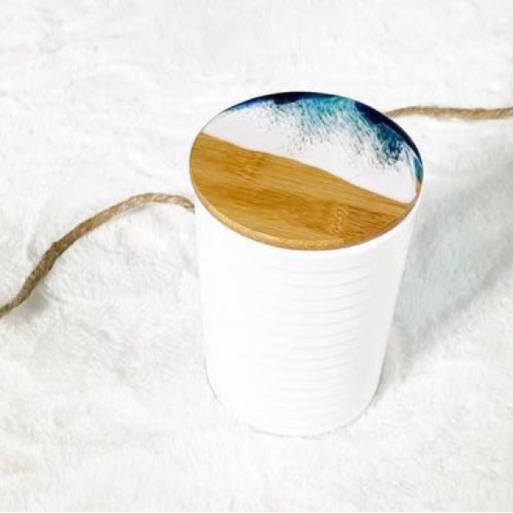 Handmade Ocean Wave Ceramic Canister with Lid Coastal Storage Jar - Picture 1 of 2